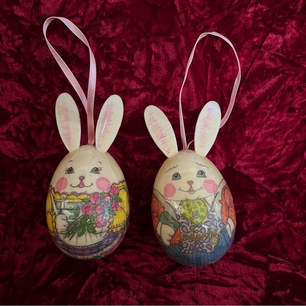Vintage Painted Easter Bunny Egg Ornaments